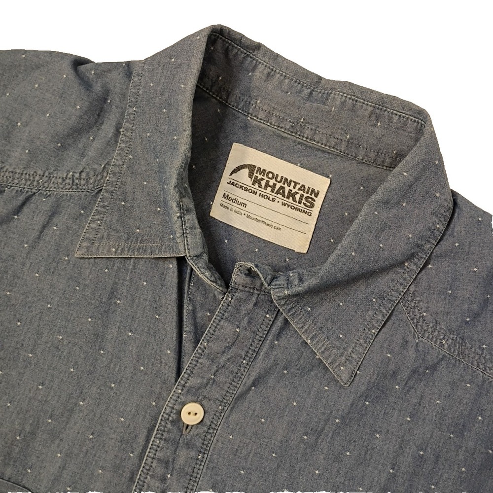 Mountain Khakis Shirt Mens Medium Blue Polka‎ Dots Pockets Casual Relaxed Cotton